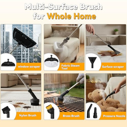 2500W Portable Handheld Steam Cleaner, 54oz Large Water Tank, 3-Level Adjustable Handle, 15s Fast Heating Steam Steamer with 20 Pcs Accessories, Plug-and-Play Design for Home Kitchen Car Cleaning