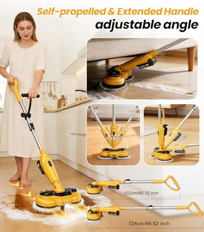 qimedo 6000mAh Battery Cordless Electric Mop M3, 800RPM Electric Power Scrubber & Mops for Floor Cleaning, Automatic Spin Mops with Smart Display,Rotating Mop with LED Light & Water Spray