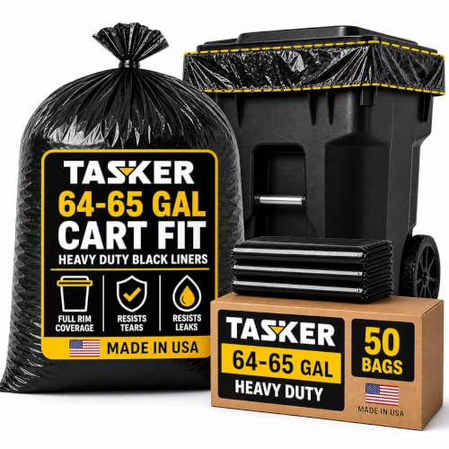 Tasker 65 Gallon Trash Bags Heavy Duty | 50 Count with Ties | Extra Large 64 Gallon Trash Bags for Toter | Garbage Bag 65 Gallon Trash Can Liners - size: 50 Count (Pack of 1)