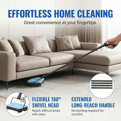 Manual Carpet Sweeper, Electric-Free Quiet Floor Sweeper with 300ml Easy-Empty Dustbin, 6.7” Cleaning Width for Pet Hair, Crumbs, Dust on Carpets, Hardwood, Tile - Home & Office Use (Blue) - color: Blue