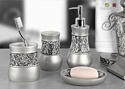 Creative Scents Crackled Glass Silver Hand Soap Dispenser for Bathroom, Decorative Countertop Lotion Dispenser, Elegant Liquid Soap Dispenser with Sturdy Pump for Classic Bathroom Décor - style: Soap Dispenser