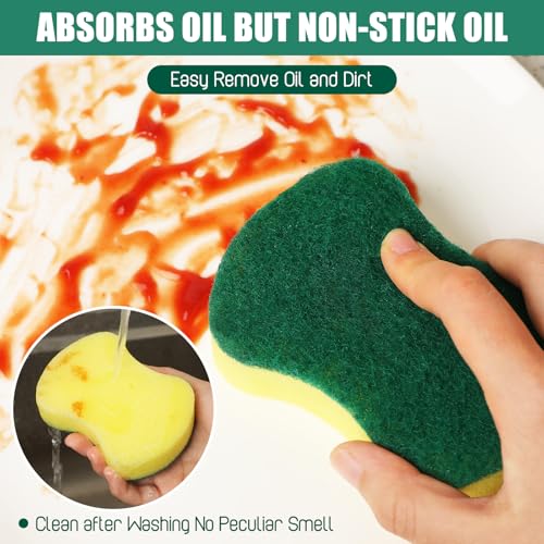 Tanlade 30 Pcs Individually Wrapped Sponges Kitchen Bulk Non Scratch Scouring Sponges for Dishes Household Cleaning Travel Apartments Hotel Car - color: Yellow Green