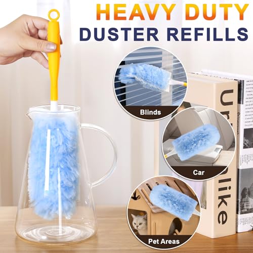 30-Pack Heavy Duty Duster Refills Compatible with Swiffer, 3FT Extendable Handle, 5X Multi-Surface Microfiber Duster for Home, Fans, Blinds, Vents & Car Cleaning