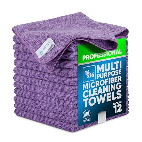 MW Pro Microfiber Cleaning Cloth | Purple | 12 Pack | 16” x 16” | All Purpose Microfiber Towels - Clean, Dust, Polish, Scrub, Absorbent - color: Purple