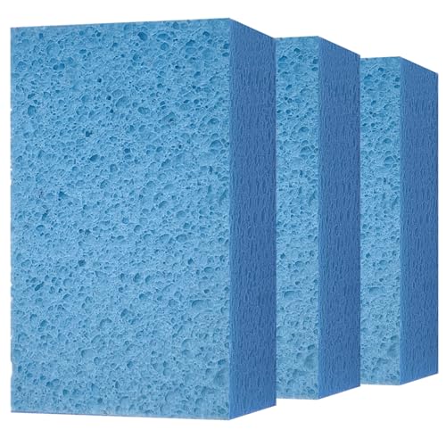 Cleaning and Washing Sponge, 3 Pack Large Extra Thick Heavy Duty Sponge Multi-Purpose for Kitchen Bathroom Bike Boat Car, Natural Cellulose Sponges 4" X 6" X 2" (Blue) - color: A-blue