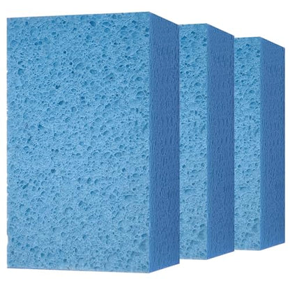 Cleaning and Washing Sponge, 3 Pack Large Extra Thick Heavy Duty Sponge Multi-Purpose for Kitchen Bathroom Bike Boat Car, Natural Cellulose Sponges 4" X 6" X 2" (Blue) - color: A-blue