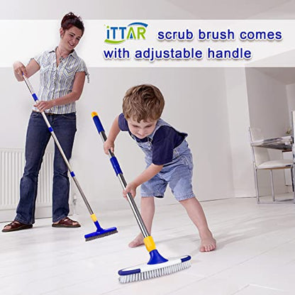 ITTAR Grout & Scrub Brush Combo, Floor Scrubber with Long Handle, Multi-Purpose Stiff Bristles Cleaning Brush Set for Tile, Grout, Deck, Kitchen, Shower Floor (2 Pcs) - color: White & Blue Head