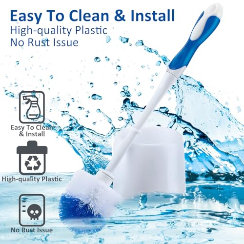 Tioncy 6 Pack Toilet Brush with Holder, 14.96 Inch Toilet Bowl Brush Set, Stiff Bristles Scrubber for Deep Cleaning, Base Caddy, Bathroom Cleaning Supplies (Blue,White) - color: White and Blue