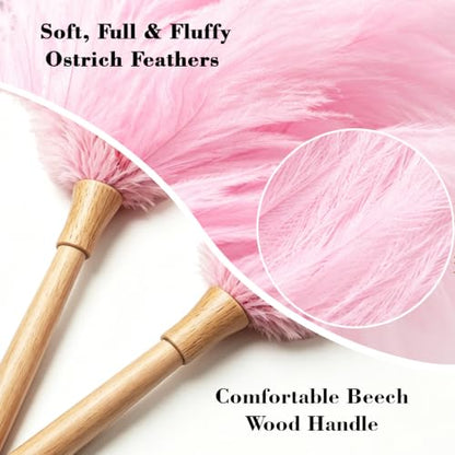 NCEDN Pink Ostrich Feather Duster 32cm – Soft Feather Duster with Wooden Handle for Keyboard, Blinds, Ceiling Fan & Furniture Cleaning - color: Pink