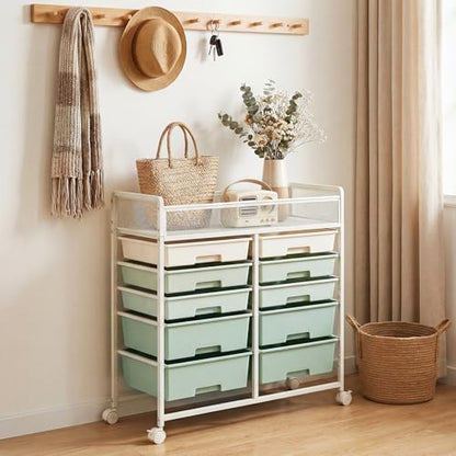 Craft Cart with Wheels, Stylish Rolling Craft Cart with 10 Drawers, Art Cart Organizer and Storage