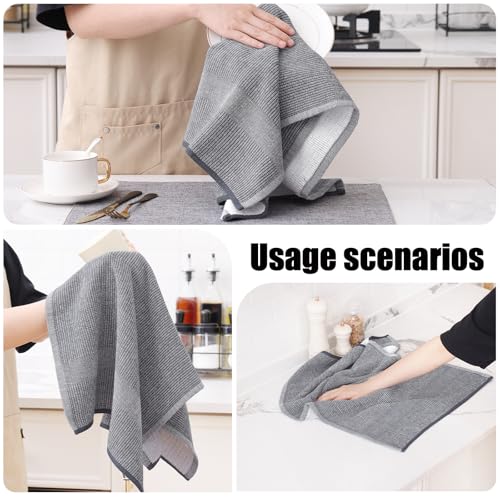 Homaxy Premium Kitchen Towels(18”x 28”, 6 Pack), Large Cotton Kitchen Hand Towels, Flat and Terry Dish Towels, 380 GSM Highly Absorbent Tea Towel Set with Hanging Loop, Grey - color: Grey, style: 6-pack