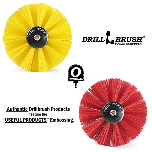 Spin Brush Cleaning Kit - Drill Brush - Concrete, Brick, Fireplace, Stone - Bird Bath - Garden Statuary - Bathroom Accessories - Soap Scum, Hard Water, Mineral, Calcium, Rust Stains and Discoloration - color: Yellow / Red