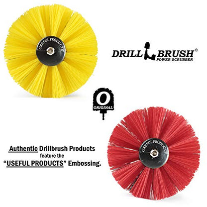 Spin Brush Cleaning Kit - Drill Brush - Concrete, Brick, Fireplace, Stone - Bird Bath - Garden Statuary - Bathroom Accessories - Soap Scum, Hard Water, Mineral, Calcium, Rust Stains and Discoloration - color: Yellow / Red