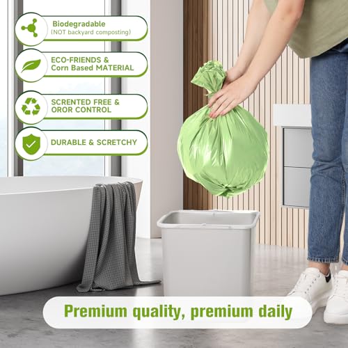Rishipahu Small Trash Bags 4-6 Gallon Biodegradable, 110 Count Small Garbage Bags, Unscented & Leakage-Proof, Easy Tearing Bathroom Trash Bags for Bathroom, Office, Bedroom, Kitchen, Green - style: Bio-4 Gallon Green 110 Counts