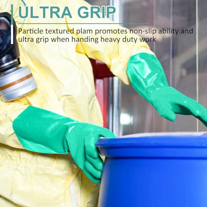 Beieverluck 10 Pairs Chemical Resistant Gloves, Reusable Heavy Duty Rubber Work Gloves, 12.6" Long Nitrile Gloves for Acid Alkali Oil Protection and Industrial Use Household, Medium - size: Medium
