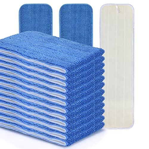 MATTHEW 18'' Microfiber Spray Mop Replacement Pads Heads for Wet Dry Reusable Mops Floor Home Commercial Cleaning Refills, Machine Washable Fits Compatible with Bona Mop&Most Spray Mops Blue (12 Pack) - color: Blue, size: 12 Count (Pack of 1)