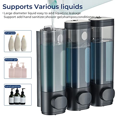 Pollock Shampoo and Conditioner Dispenser Wall Mounted, Shower Soap Dispenser 2 Chamber No Drill, Shampoo Dispenser for Shower, Body Wash Dispenser for Bathroom, Large Capacity, (Black 3 Chamber) - color: Black 3 Chamber