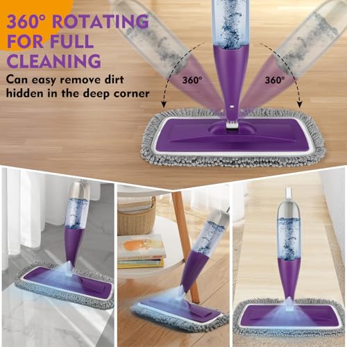 Microfiber Spray Mop for Floor Cleaning with Washable Pads,Dry Wet Use | 27 oz Refillable Bottle,3 Reusable Mop Pads,Mops with Sprayer for Hardwood Laminate Vinyl Tile Cleaning - color: Purple