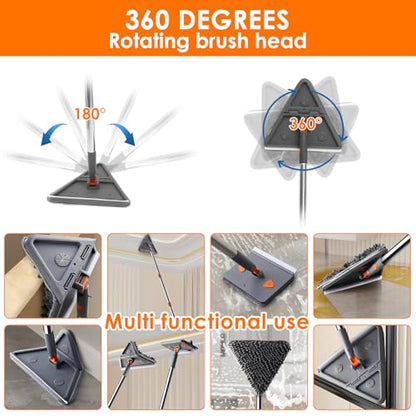 Baseboard Cleaner Tool with Handle,Folding Wall Mop with 79" Extension Pole, Swivel Wall Cleaner Mop with Squeegee, 8 Reusable Pads for Baseboard, Wall, Ceiling, Window, Floor, Furniture