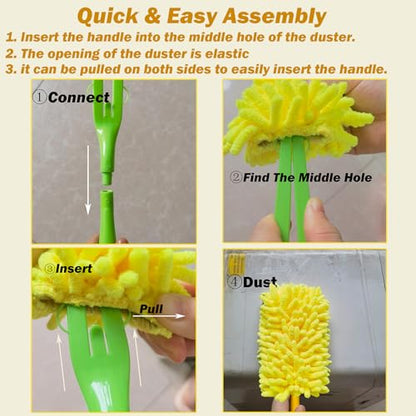 Reusable Duster for Swiffer, 2 Refills + 1 Handle, Yellow | 360 Heavy Duty Duster Refill, Compatible with Swiffer Hand Dusters, For Furniture, Blinds, Ceiling Fans, Walls - size: 2 dusters + 1 Handle Yellow