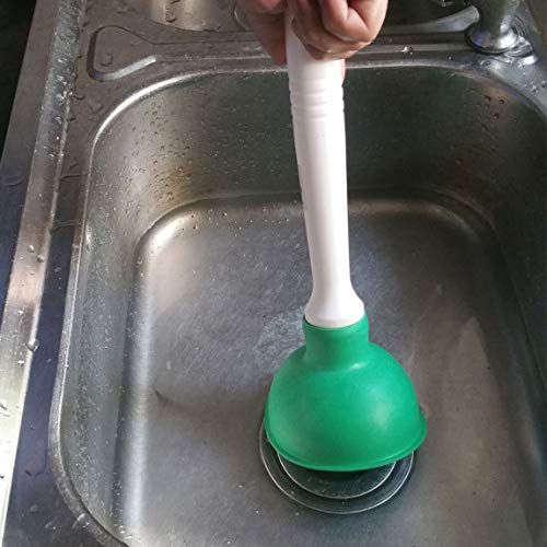 Drain Plunger, Small Hand Force Plumber Helper, Little 4 inch Cup Clog Remover, Tiny Rubber Unclogger in 9" Short Handle for Kitchen Sink, Bathroom Toilet, Shower Bath Tub (Green) - color: Green
