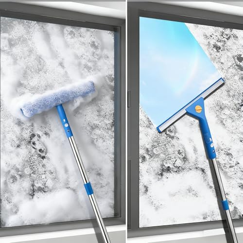 Professional Window Cleaning kit, 2-in-1 Window Squeegee with 122" Extension Poles, Suitable for Indoor & Outdoor Windows, High Glass, High Windows, Multi-Purpose Car Windshield Cleaning - size: 15.74 - 122.05"