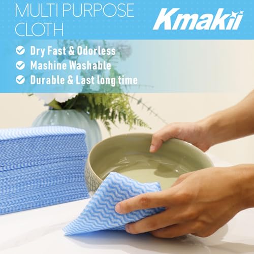 KMAKII Handi Wipe Reusable Cloths - Multi-Purpose Disposable Dish Cloths and Towels, Ultra Absorbent, Fast-Dry, Durable Cleaning Wipes for Kitchen and Home, Blue, 11.8 x 21 inches, Pack of 80 - color: Blue