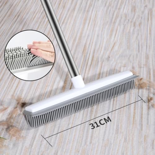 Rubber Broom & Carpet Rake - Pet Hair Remover for All Floor Types