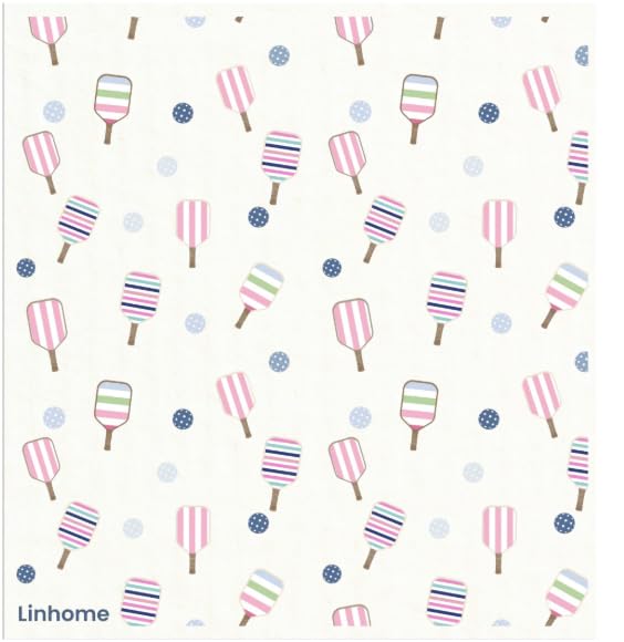 Pickleball Swedish Dishcloth, Reusable Paper Towel, Super Absorbent Cellulose Sponge, Pickleball Pattern, Washable Kitchen Cleaning Cloth (2, Watercolor Baby Pink and Blues Stripe) - color: Watercolor Baby Pink and Blues Stripe