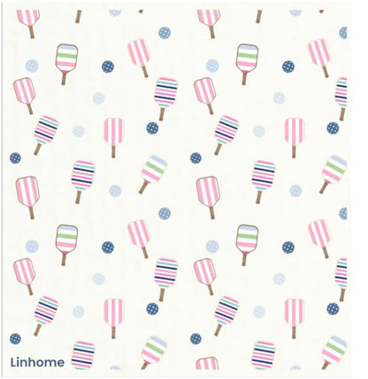Pickleball Swedish Dishcloth, Reusable Paper Towel, Super Absorbent Cellulose Sponge, Pickleball Pattern, Washable Kitchen Cleaning Cloth (2, Watercolor Baby Pink and Blues Stripe) - color: Watercolor Baby Pink and Blues Stripe