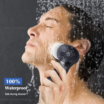 COSLUS Facial Cleansing Brush Silicone Face Scrubber: 7 in 1 FBS-D Electric Exfoliating Rotating Massage Device Waterproof Deep Cleaning Exfoliation Spa Machine - Electronic Skin Care Wash System - color: Black, size: With 7 brush heads