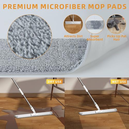 Flat Microfiber Mop for Floor Cleaning, 23.6 Inch Extra-Wide Aluminum Base Mop with Adjustable Handle, 360° Swivel Dry & Wet Mop with 4 Washable Reusable Pads – LJGG - size: 23.6 INCH