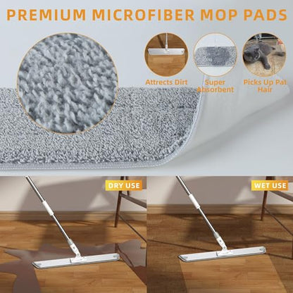 Flat Microfiber Mop for Floor Cleaning, 23.6 Inch Extra-Wide Aluminum Base Mop with Adjustable Handle, 360° Swivel Dry & Wet Mop with 4 Washable Reusable Pads – LJGG - size: 23.6 INCH