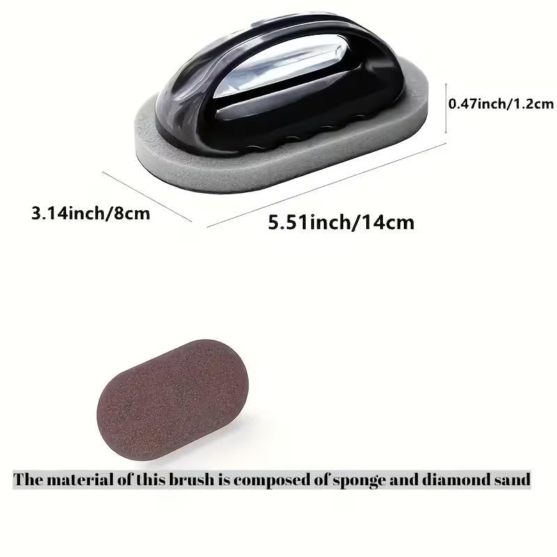 Diamond Sandpaper Magic Sponge Scrubber - Heavy Duty Cleaning Brush with Non-Electric Plastic Handle, for Pots, Pans, Grinders, Knives, Descaling & Decontamination, Commercial Kitchen Supplies,（Brown）