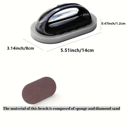 Diamond Sandpaper Magic Sponge Scrubber - Heavy Duty Cleaning Brush with Non-Electric Plastic Handle, for Pots, Pans, Grinders, Knives, Descaling & Decontamination, Commercial Kitchen Supplies,（Brown）