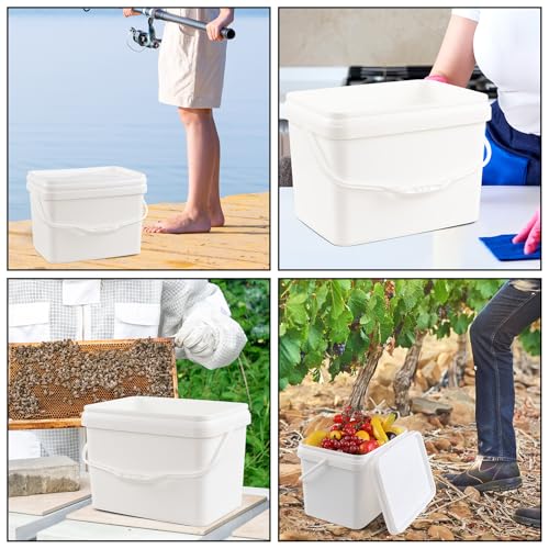 5 Gallon Rectangular White Food Grade Bucket with Handle, Set of 4 | Reusable White Plastic Bucket Set, Plastic Handles, Easy Stack and Store, for Camping, Fishing, Home Organization - size: 5 gallon, style: Rectangular