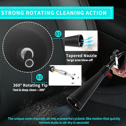 GOCCIDA Car Dry Cleaning Gun,Tornado Air Gun,High Pressure Air Blow Gun,Fast Interior Dryer Car Detailing Kit,Vortex Air Cleaning Tool for Car Detailing(2 Set Nozzle) - style: HCL-15black2