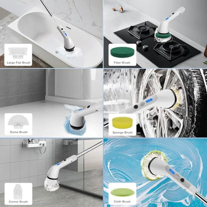 Electric Spin Scrubber, 2024 New Cordless Cleaning Brush，2-Speed Adjustable,Shower Scrubber for Bathroom Car Floor Tile Cleaning Squeegees