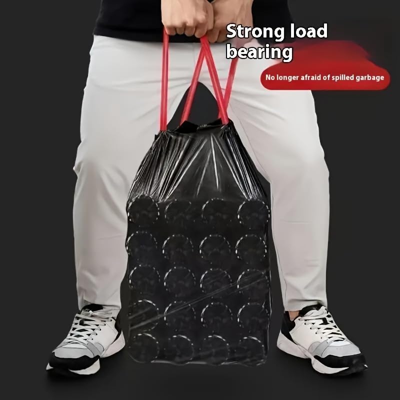100 Count Black Drawstring Waste Bags - Thick Plastic Garbage Bags for Kitchen, Office, and Home