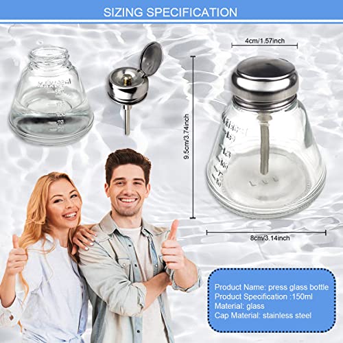 FERCAISH 150ml 1 Touch Clear Glass Bottle, Professional Clear Glass Pump Dispenser Bottle with Flip Top Top and Measuring Scales, for Nail Polish Remover, Alcohol or Other liquids