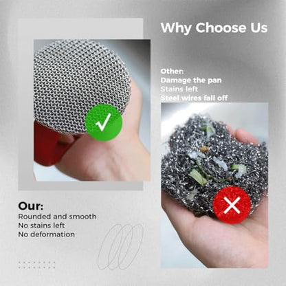 Scrubber Brush with Stainless Steel and Handle: Nonslip Palm Cleaner for Dishes and Surfaces
