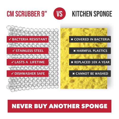Knapp Made CM Scrubber 6" x 6" Small Ring Chainmail Cast Iron Scrubber, Premium Stainless Steel Mesh Cleaner for Pre-Seasoned Pans, Dutch Ovens, Grills and Skillets - size: 6x6 Inch (Pack of 1)