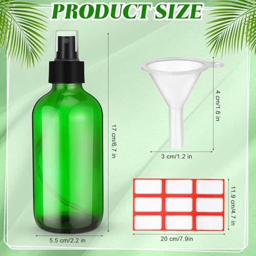 Norme 12 Pcs 8 oz Glass Spray Bottles with Funnels and Labels Refillable Cosmetic Empty Spray Bottles with Sprayer Containers for Essential Oil Cleaning Solutions (Green,Stylish) - color: Green, style: Stylish
