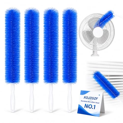 Bendable Microfiber Head, Reusable Dust Remover, High Ceiling Fan Cleaning Brush, Long Damp Duster for Cobweb, Air Conditioner Cleaner, Car Ac Vent Brushes, Blind Washable Dusters Kit Tool(4*Blue) - color: 4*blue