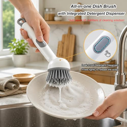 360° Rotating Dish Brush with Soap Dispenser, Kitchen Scrubber for Pots, Pans and Sink Cleaning