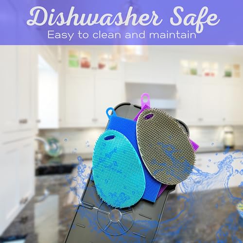 Faucet Mat for Sink - Silicone Scrubber Dish Set, Splash Guard, Food Grade BPA Free Kitchen Scrubber - color: 4sponges+1mat