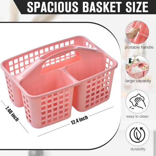 Haundry Plastic Shower Caddy Basket with 3 Compartments, Portable Divided Cleaning Supply Storage Organizer with Handle (Pink) - color: A Style-Pink