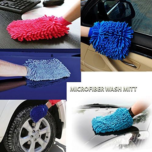 House Cleaning and Car Washing Gloves, Home Dusting Microfiber Mitts, Wash Clean Polish Faster (2-Pack, Pink/Blue) - color: Pink/Blue