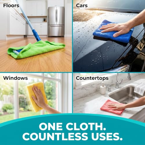 HELOMOR 12 Extra Large Microfiber Cleaning Cloths, 30"x18" Floor Towels for Squeegee Mop, Reusable Multi-Purpose Cleaning Rags for House, Kitchen, Car & Windows, Highly Absorbent, Lint-Free - size: Pack of 12
