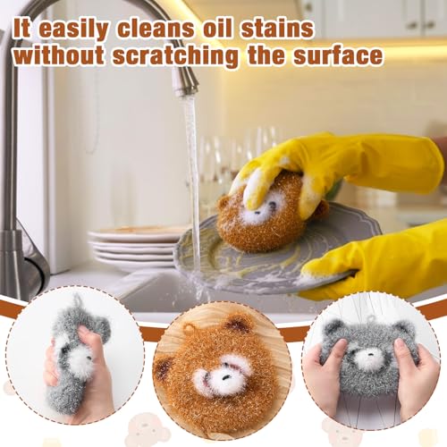 Breling 6 Pieces Raccoon Shape Dish Sponge Dual Sided Non Scratch Dish Washing Scrubbers, Reusable Household Cleaning Kitchen Tools for Dishwashing Washing Dishes Cookware - style: Raccoon